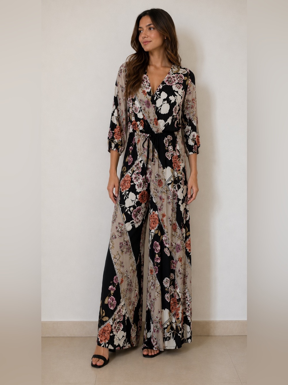 Jaase women floral Jumpsuit wide Leg size M rayon Lightweight One- Piece